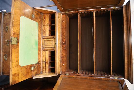 An early 18th century walnut bureau bookcase, W.3ft 6in. D.1ft 10in. H.6ft 10in.